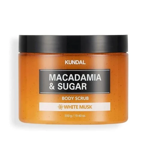 1754478505291kundal-macadamia-sugar-body-scrub-white-musk-550g.webp KUNDAL Macadamia & Sugar Body Scrub White Musk 550g - Image 1